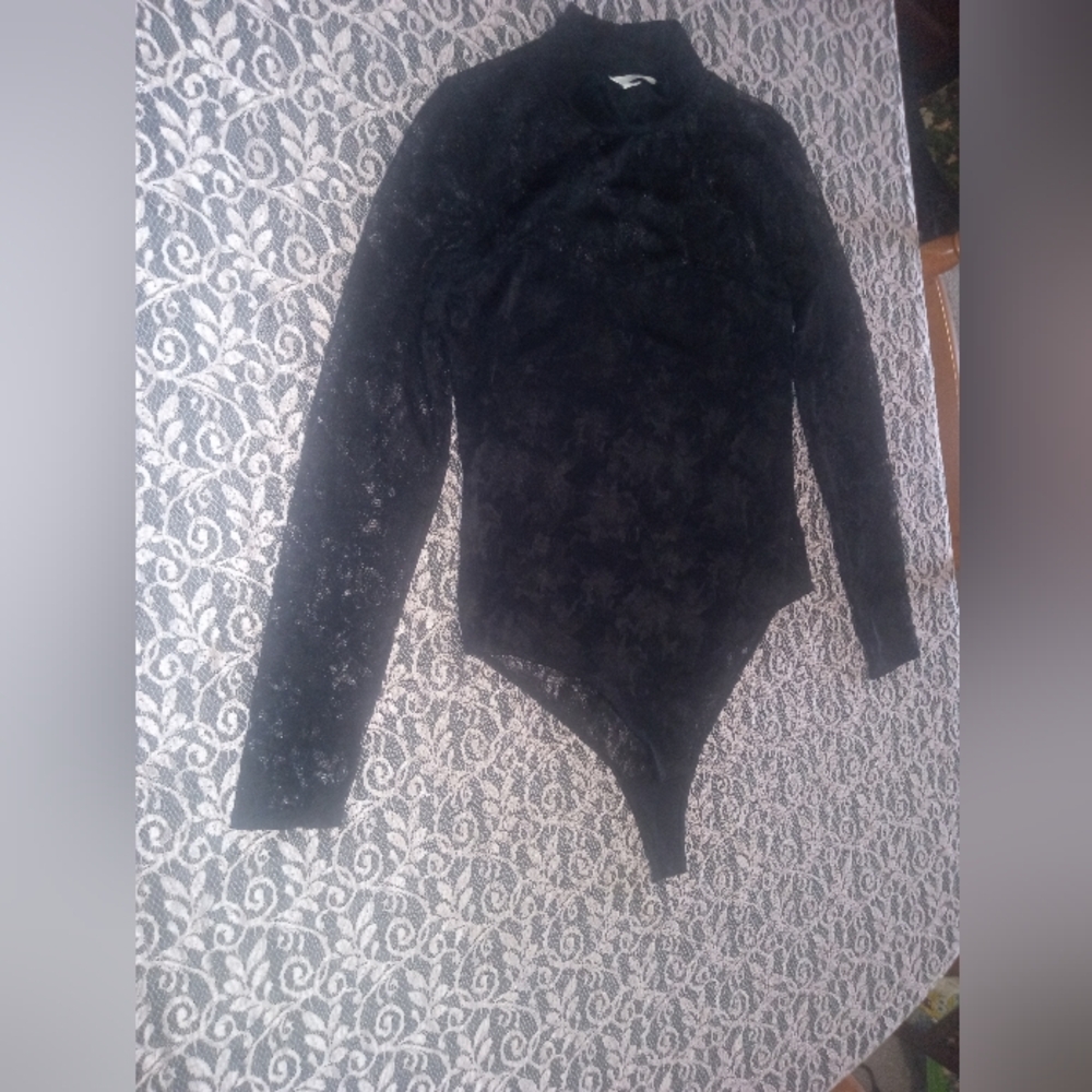 H&M Elegant Black Sheer Lace Bodysuit